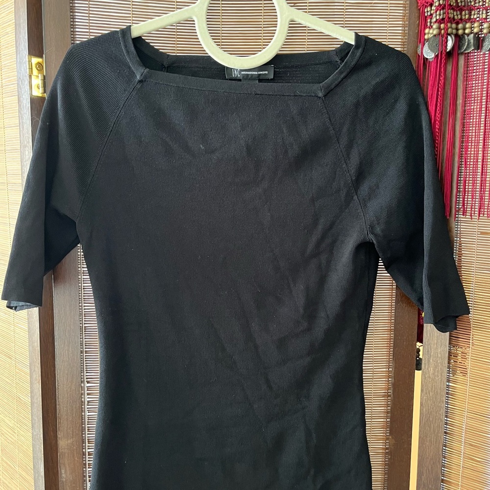 INC International Concepts Black Fitted 3/4 Sleeve women's top